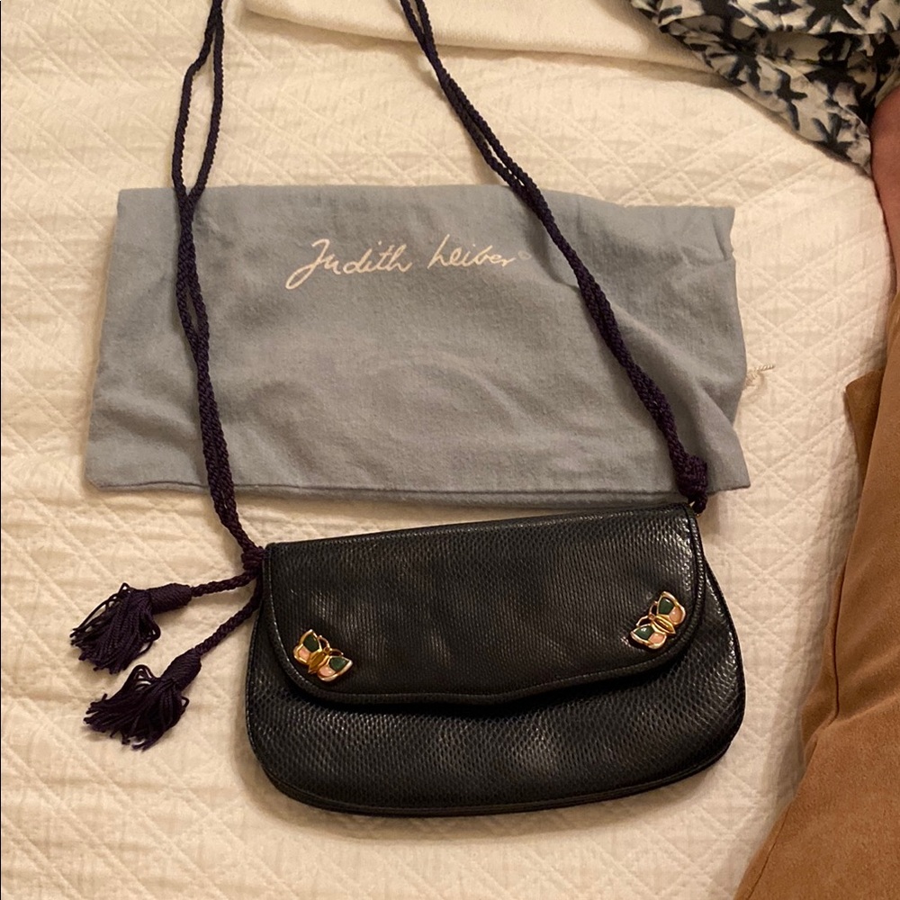Judith Leiber dark blue lizard skin Leather Crossbody Bag